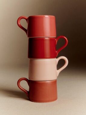 Sezane Set of 4 Ceramic Espresso Cups -Red, Terracotta, Blush &Pink -New in Box